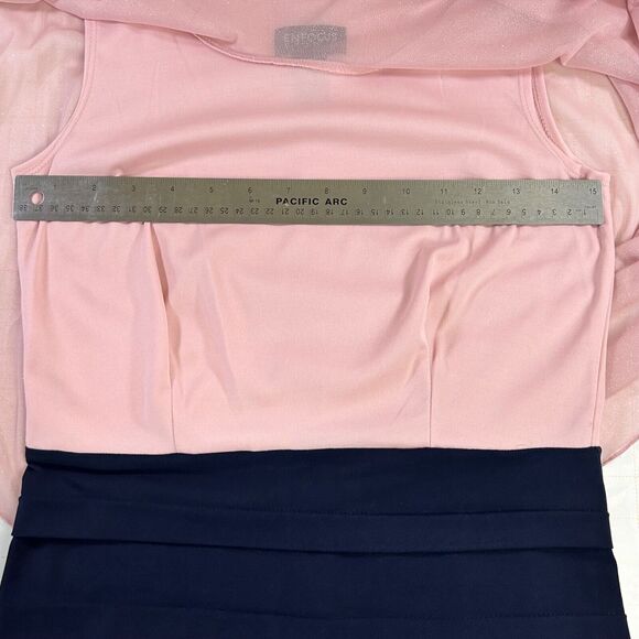 Enfocus Studio Dress Size 4 Layered Navy Pink Shimmer Fitted Social Cocktail - Picture 8 of 9